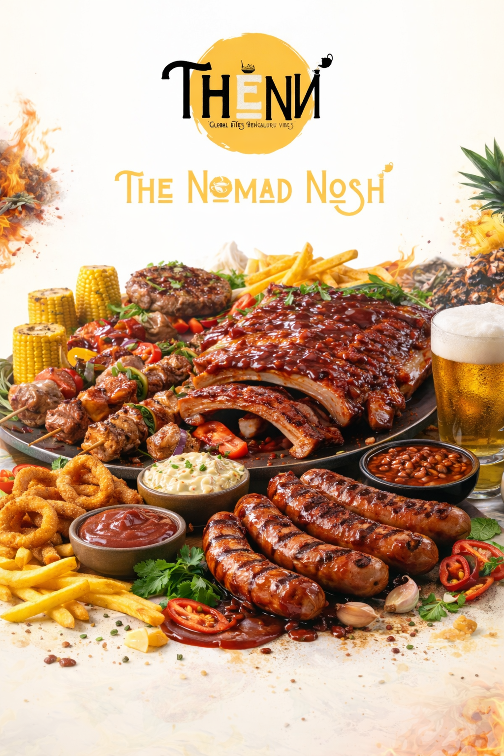 Authentic AL Faham grilled chicken served with barbeque sides at The Nomad Nosh cafe in Hennur Gardens, Geddalahalli, Bangalore, slow-grilled to perfection using premium spices and hygienic preparation methods.
