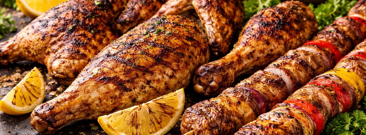 Delicious chicken grill served fresh at The Nomad Nosh café in Hennur, Bangalore, marinated with aromatic spices and grilled to smoky perfection.