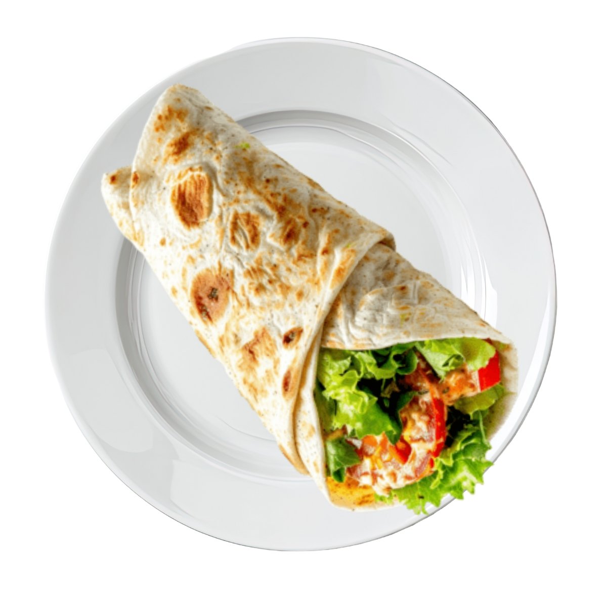 Authentic chicken shawarma wrap made with freshly grilled chicken, crisp lettuce, tomatoes, onions, and creamy garlic sauce, served at The Nomad Nosh cafe in Hennur Gardens, Geddalahalli, Bangalore, offering rich Middle Eastern flavours and halal food options.