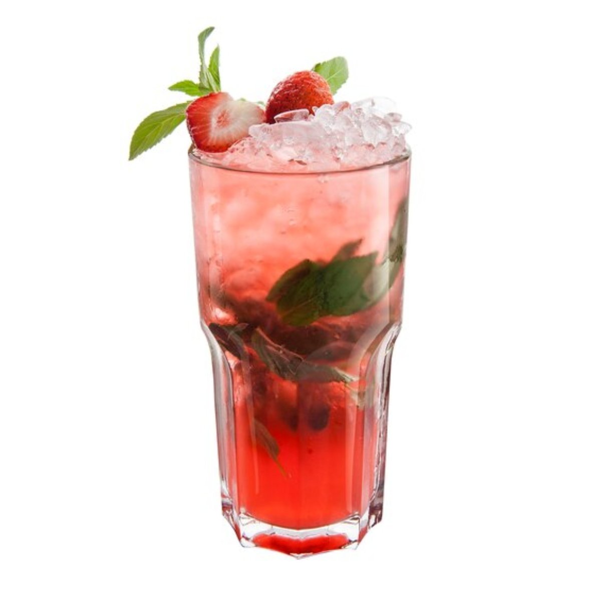 Refreshing strawberry mojito made with fresh mint, lime, and strawberry flavour, served chilled at The Nomad Nosh on Hennur Main Road, Bangalore.